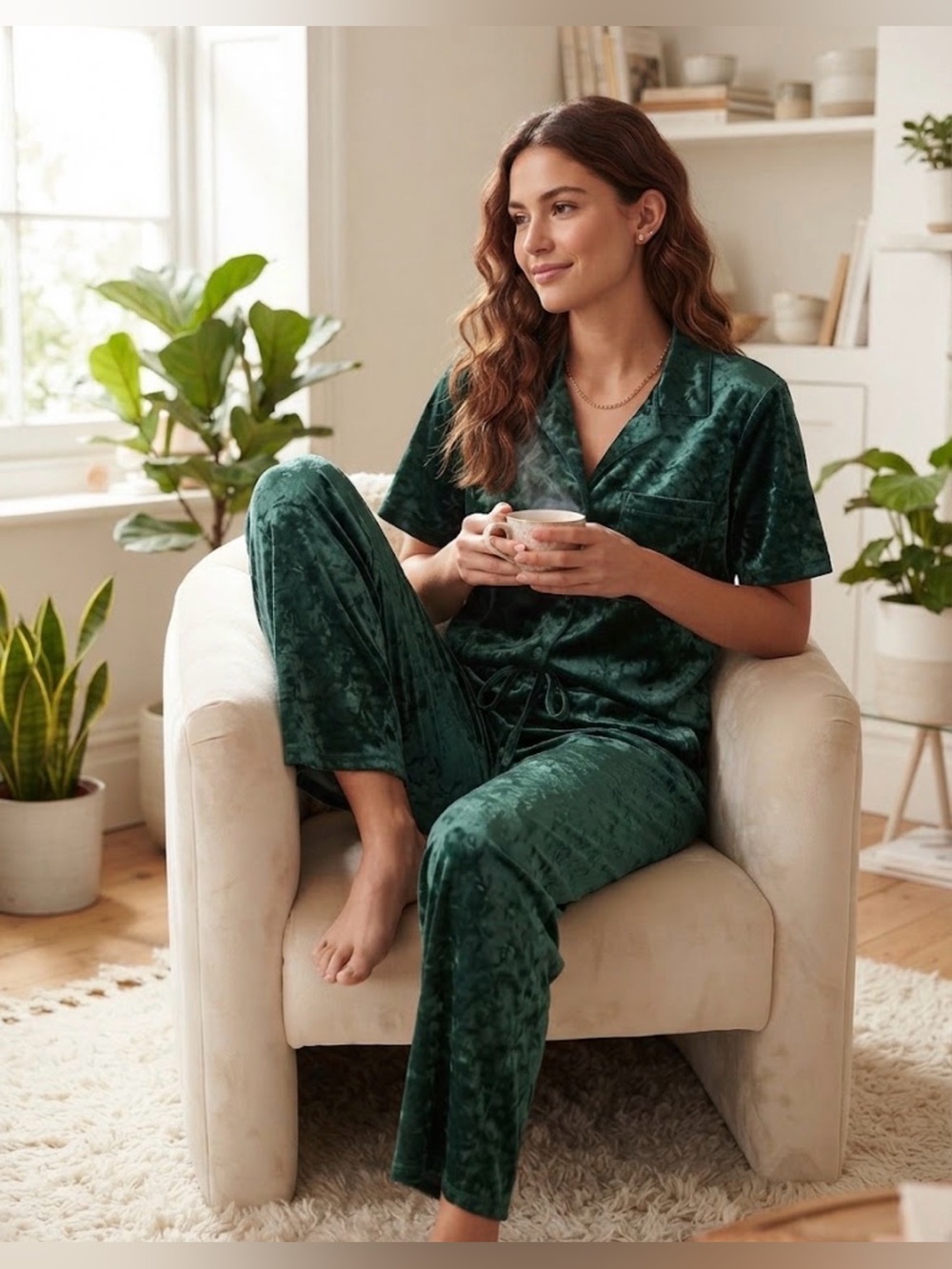 stars above Emerald Green Velvet Wide-Leg Jumpsuit